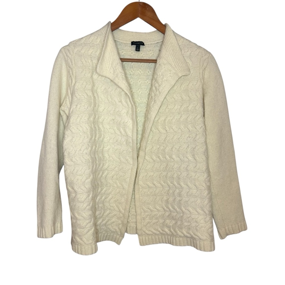Talbots Cream Cable Knit Sweater Cardigan Wool Cashmere blend size large - Picture 8 of 10